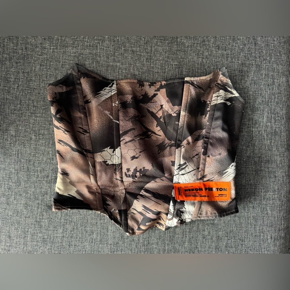 Heron Preston H.W.C. Zip-Up Satin Camouflage Corset Top